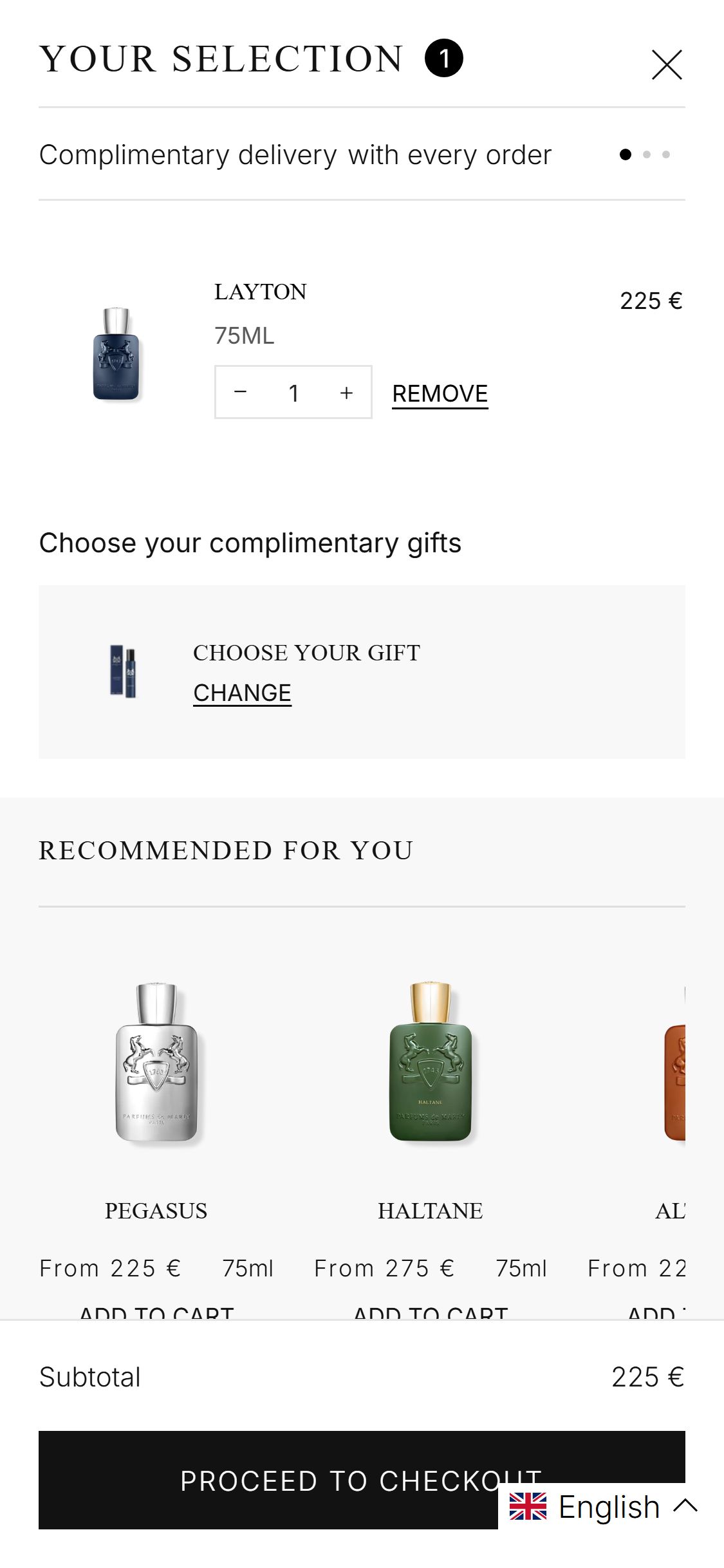Parfums de Marly — cart drawer with item