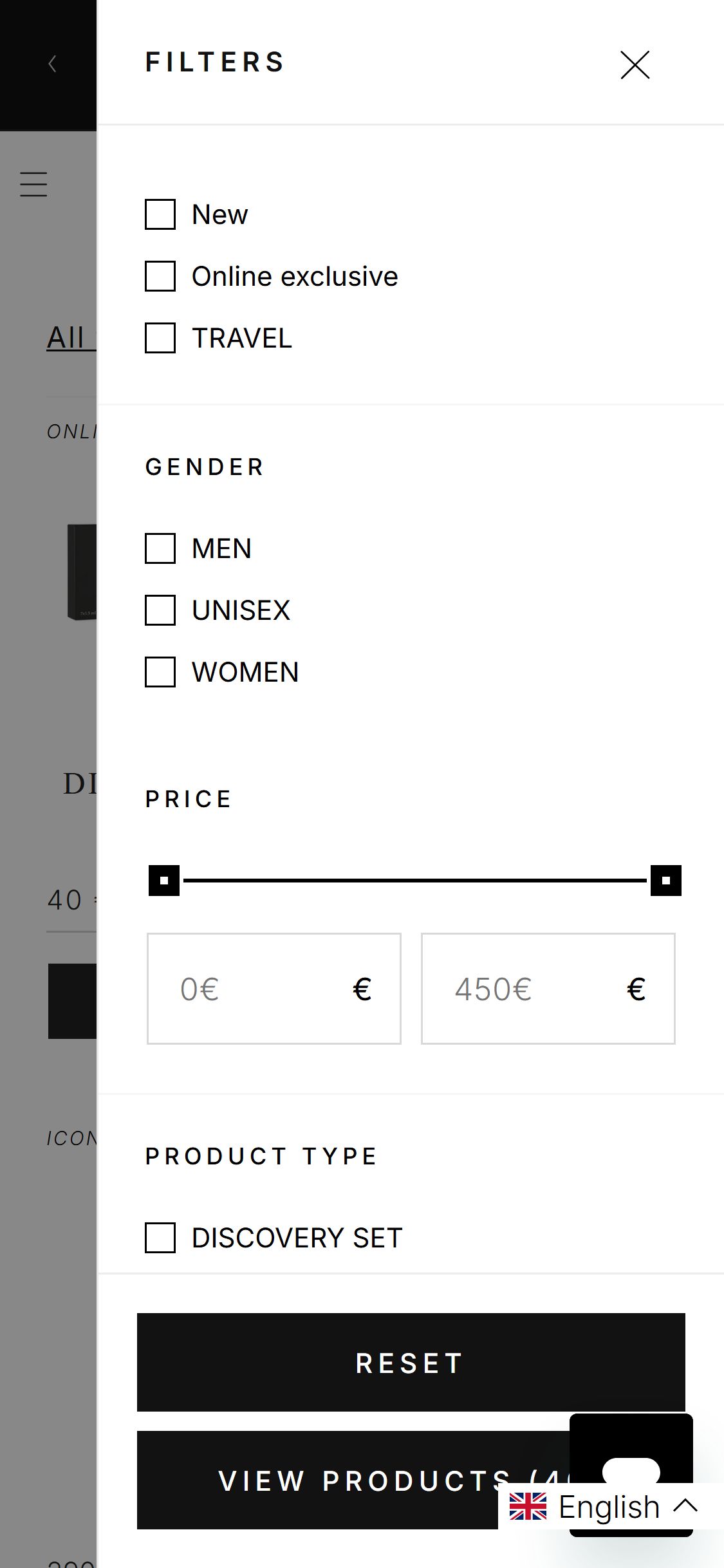 Parfums de Marly — Mobile filter modal