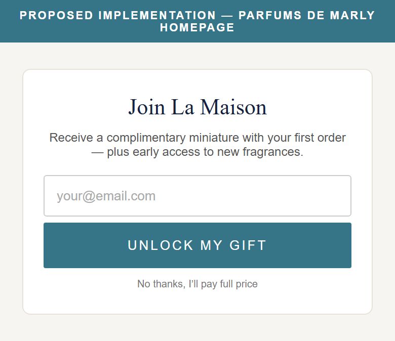 Proposed Implementation — Parfums de Marly Homepage