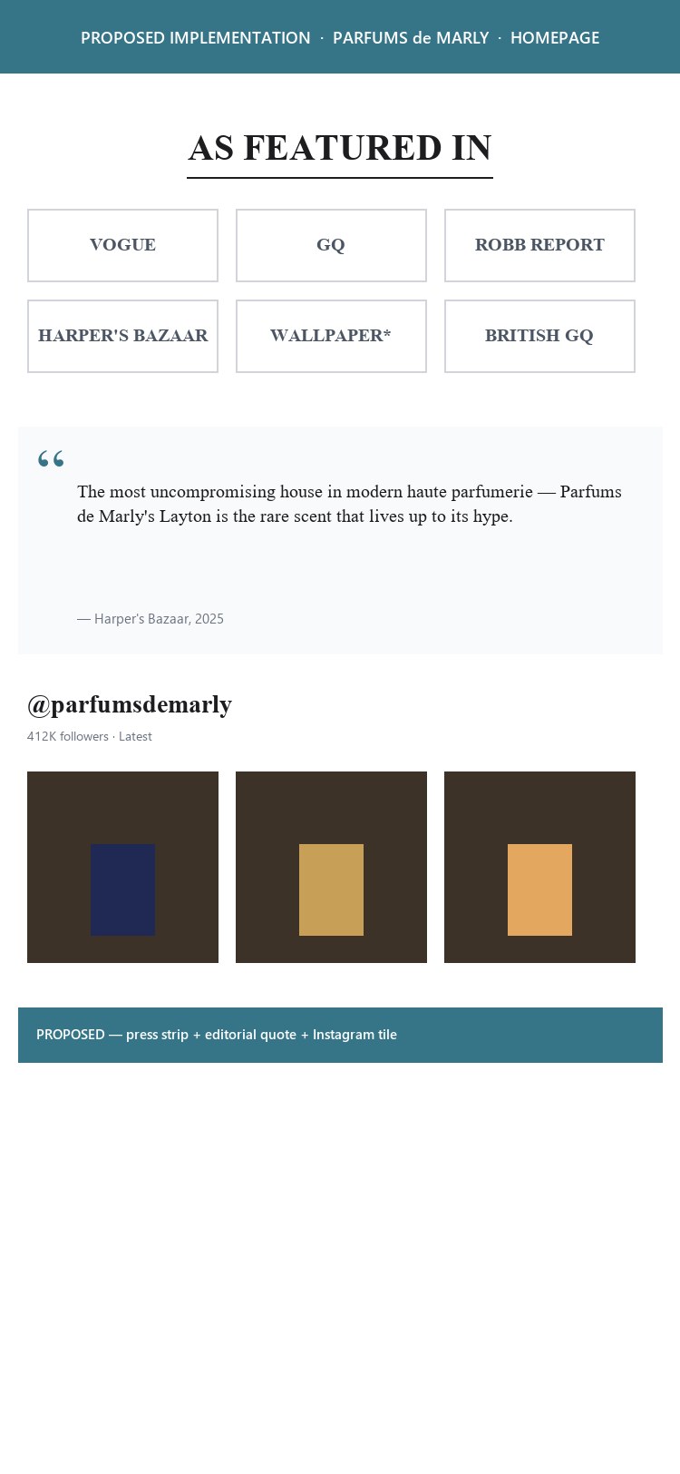 PROPOSED - Press logos + editorial quote + Instagram