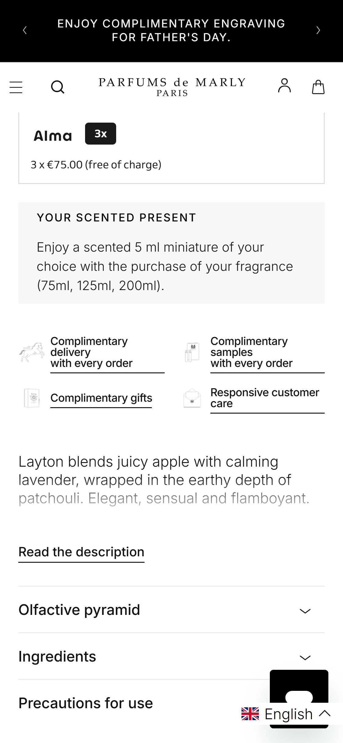 Parfums de Marly — Layton PDP mid-scroll